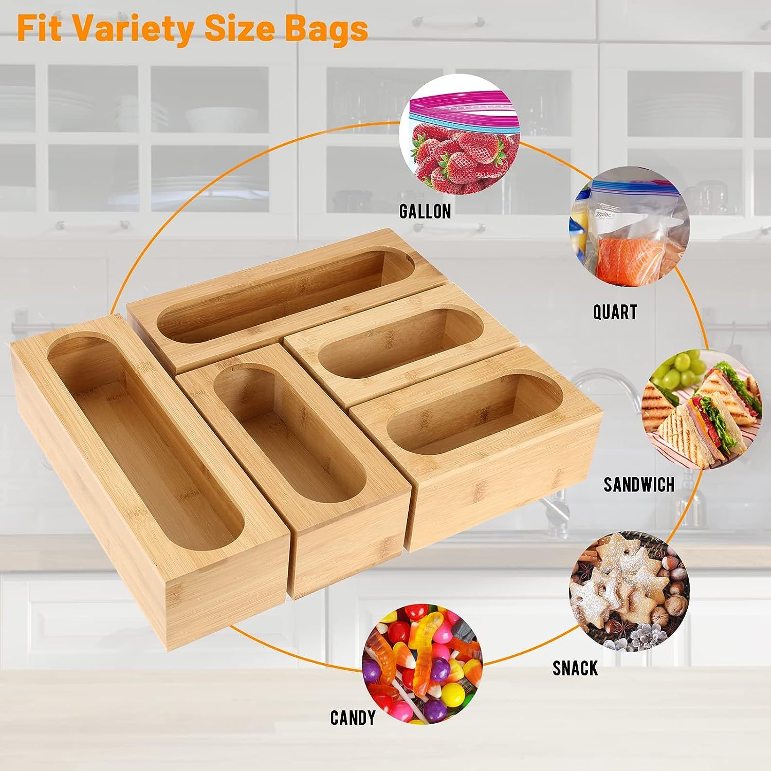 Bamboo Food Sealed Bag Organizer Box For Drawer, Food Storage Bags Container,  Compatible With Gallon Quart Sandwich Snack Size Bags, Household Storage  Organizer For Desktop, Living Room, Home, Dorm, Kitchen Accessories 