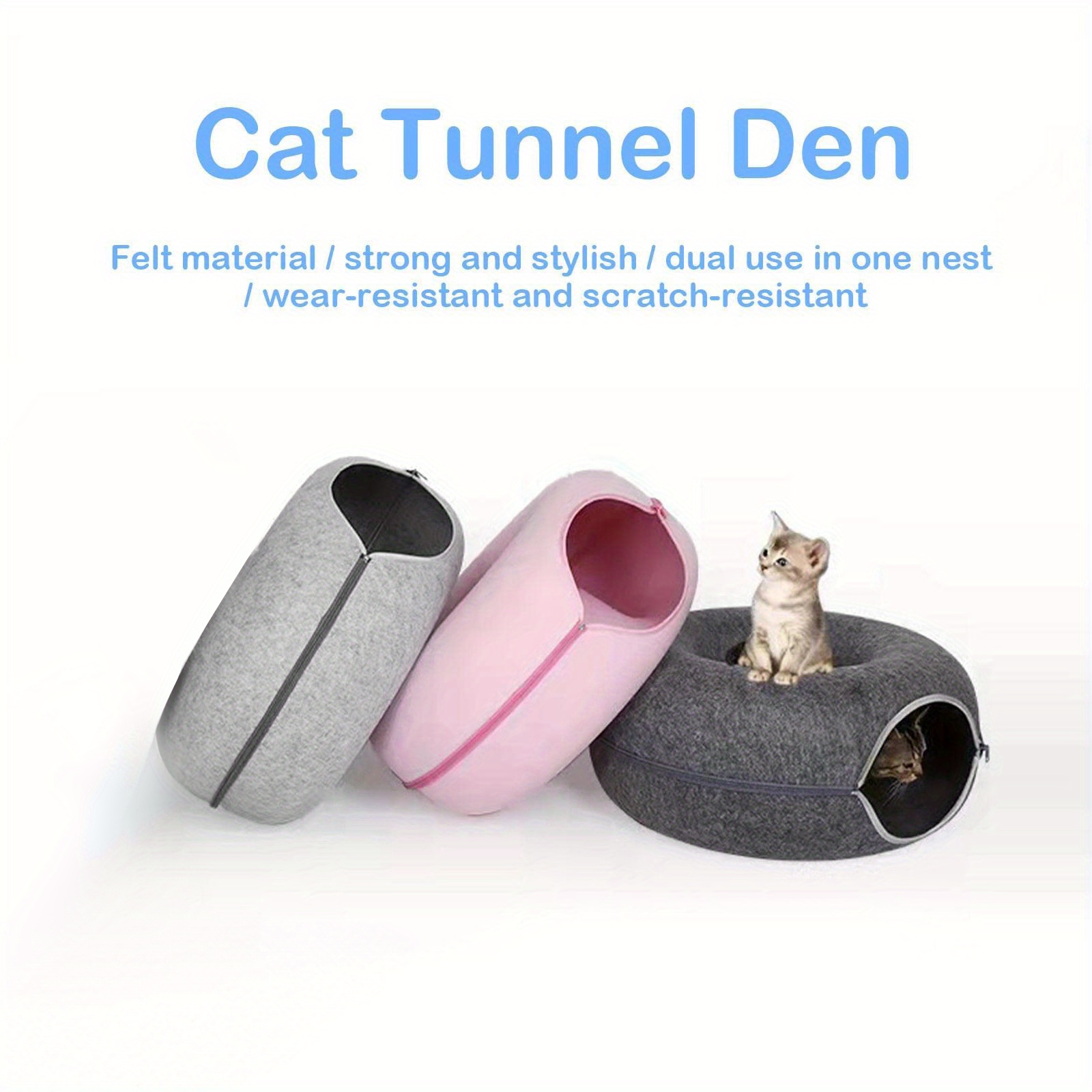 Cats House Indoor Cat Tunnel Bed Basket Natural Felt Pet Temu