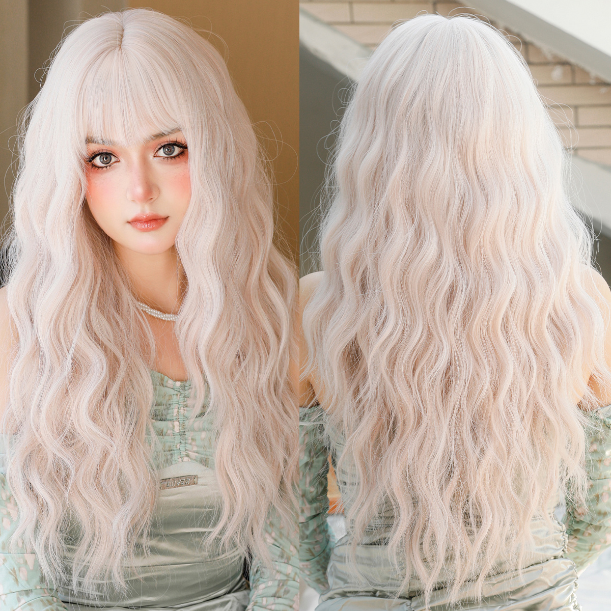 Long Wavy White Wig Women Daily Party Natural Synthetic Temu