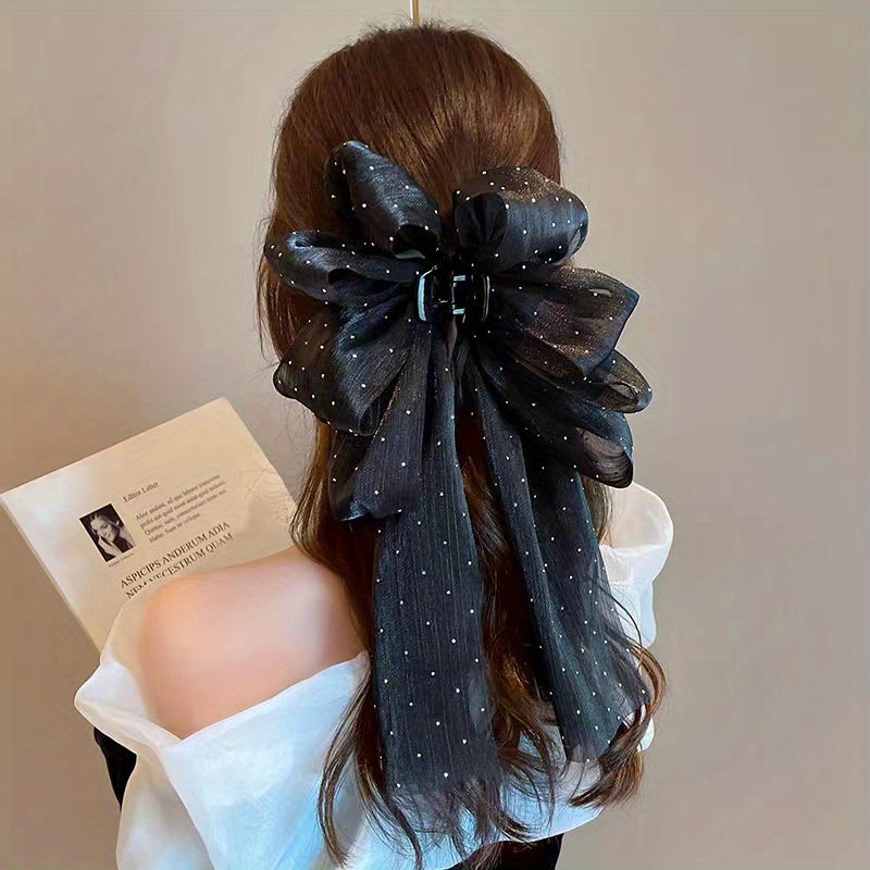 Acheter Lady Hair Claw Elastic Spring Anti-slip Strong Claw Big Bow-knot  Double Layers Hair-fixed Soft Fabric Princess Style Hair Gripper Photograph  Prop