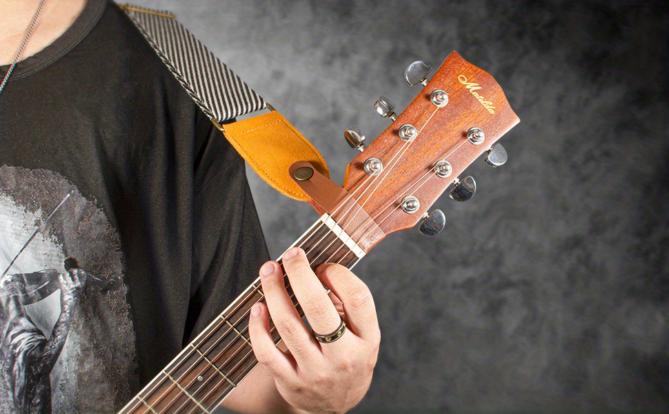 Adaptateur de sangle de guitare acoustique en cuir Bouton Fixation de la  tête de manche Noir -  France