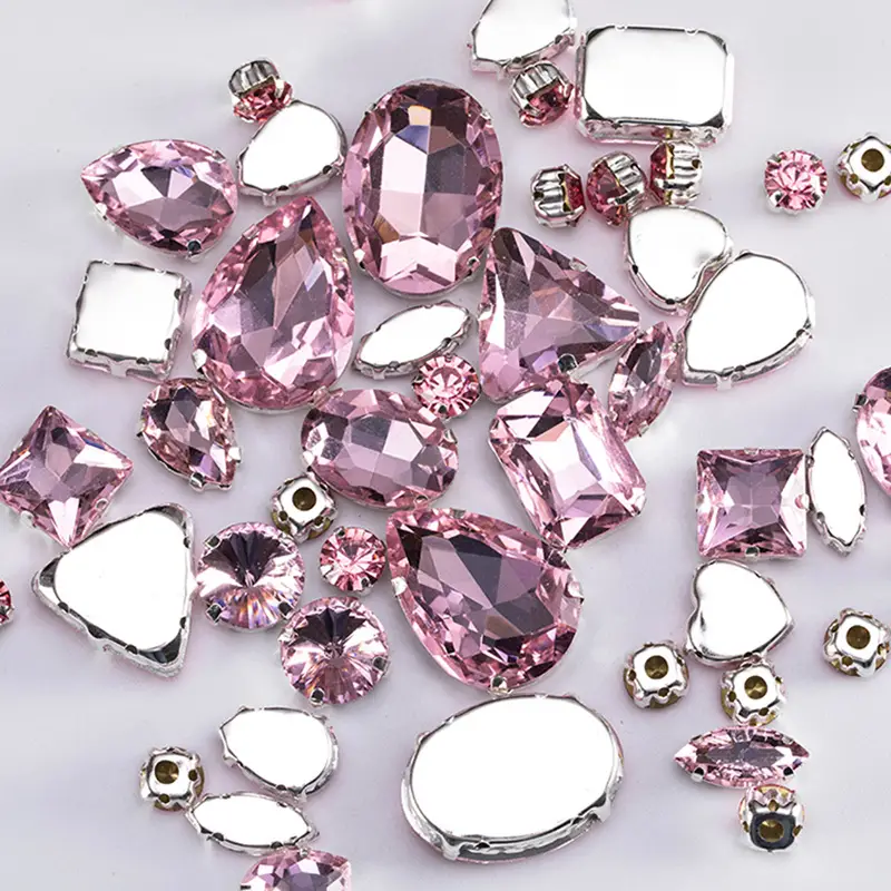  HONGWEINC Gold Claw Setting 50pcs/Bag Shapes Mix Pink Glass  Crystal Sew On Rhinestone Wedding Dress Shoes Bags DIY Trim Diamonds for  Crafts