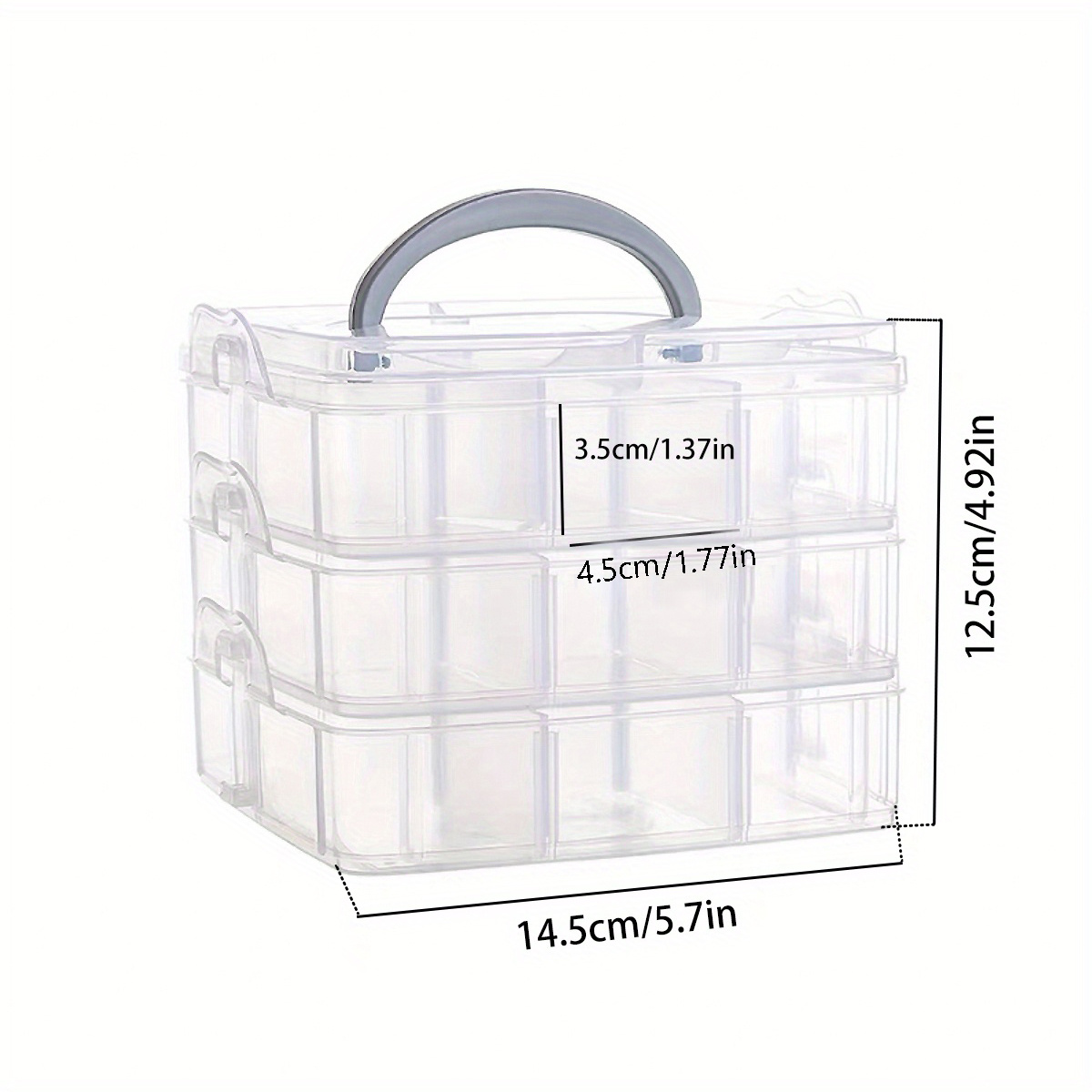 Belle Vous 3 Tier Transparent Plastic Stackable Storage Box - Adjustable Compartment Slots - Max 30 Compartments - Container for Storing & Organi