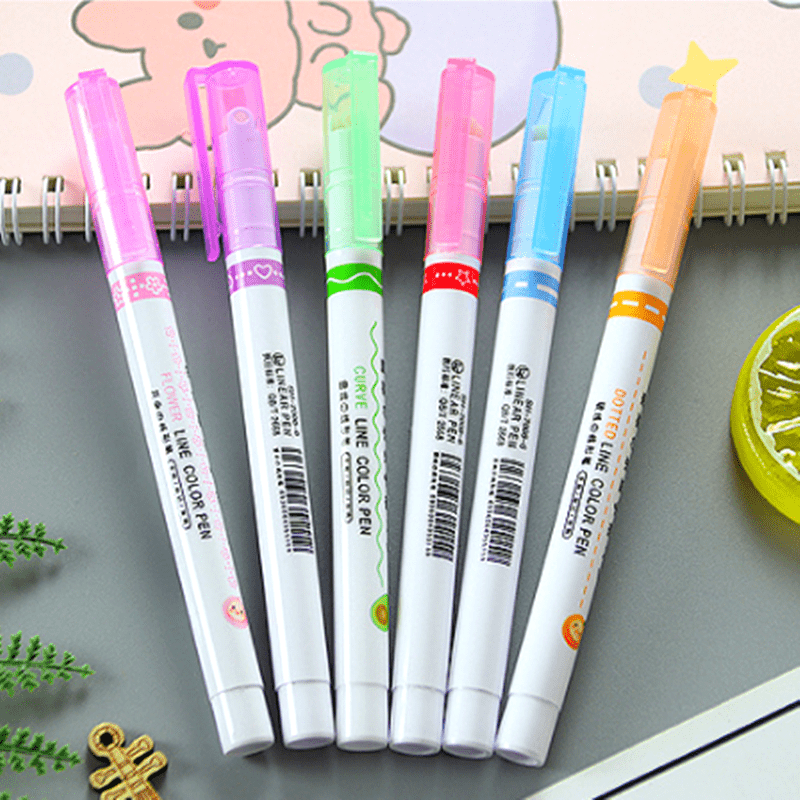 Quick Drying Scrapbook Outline Pen, Lovely Wave Shaped Fluorescent Pen For  Students And Handmade Drawings Outlining Markers Curve Highlighter Pens