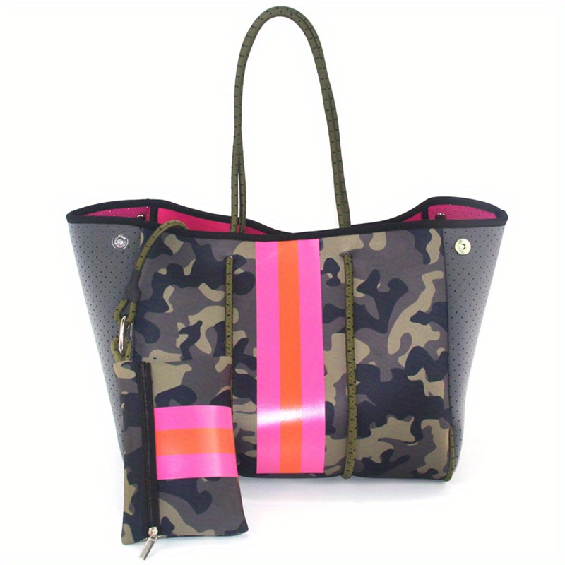 Camouflage Pattern Tote Bag, Neoprene Summer Beach Bag, Lightweight Travel  Handbags Shopping Bag - Temu