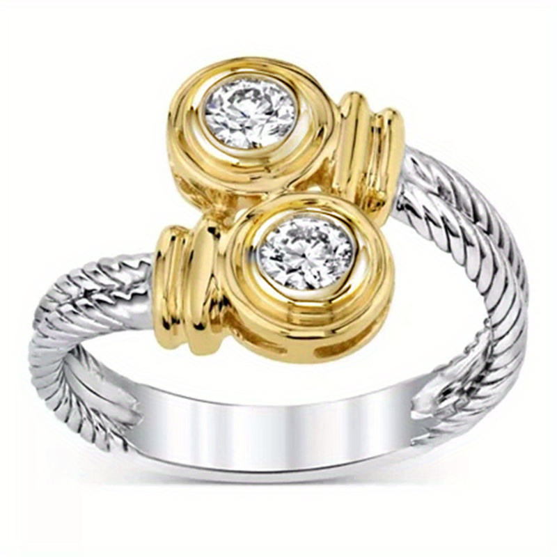 Image of Delicate Women 2 Tone Synthetic Zirconia Ring Anniversary Gift Wedding Rings Jewelry