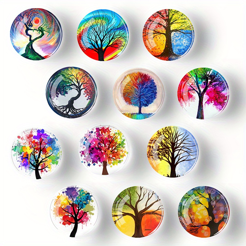COSOW 12Pcs Glass Strong Magnetic Refrigerator Magnet Fridge Sticker -  Round Life Tree Glass Fridge Decoration, Office Whiteboard Magnet For  Cabinet 