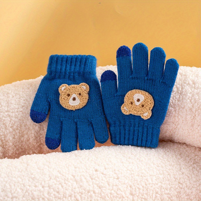 Children Winter Knitting Gloves Bowknot Bear Plush Soft Five - Temu