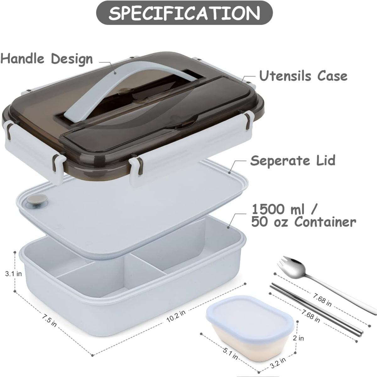 Simple Plastic Lunch Box For Adults And Kids, 1500ml, Leakproof