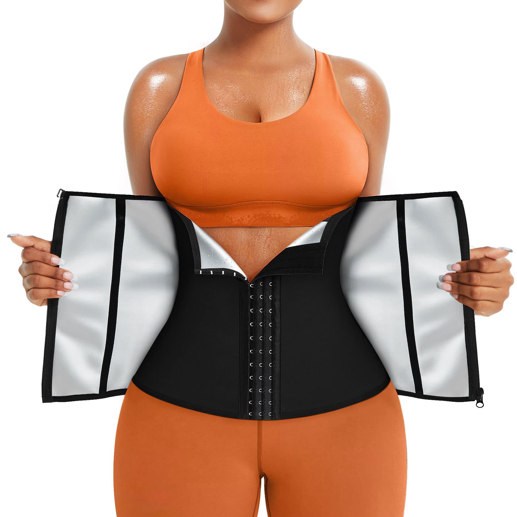 Gotoly Women Workout Waist Trainer Trimmer Tummy Control Cincher Corset  Zipper Girdle Body Shaper for Wrap Stomach Exercise(Black Medium) 