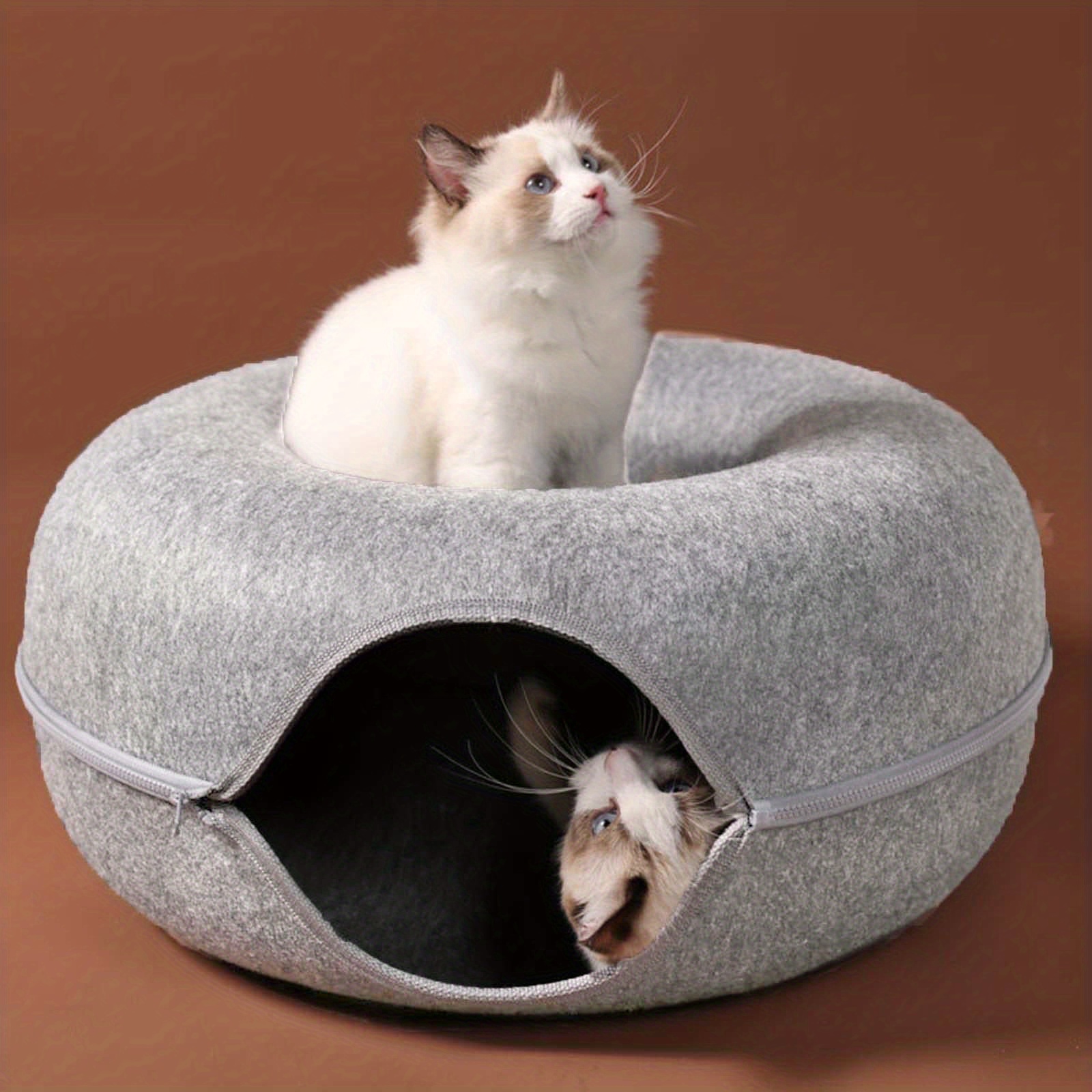 Cats House Indoor Cat Tunnel Bed Basket Natural Felt Pet - Temu