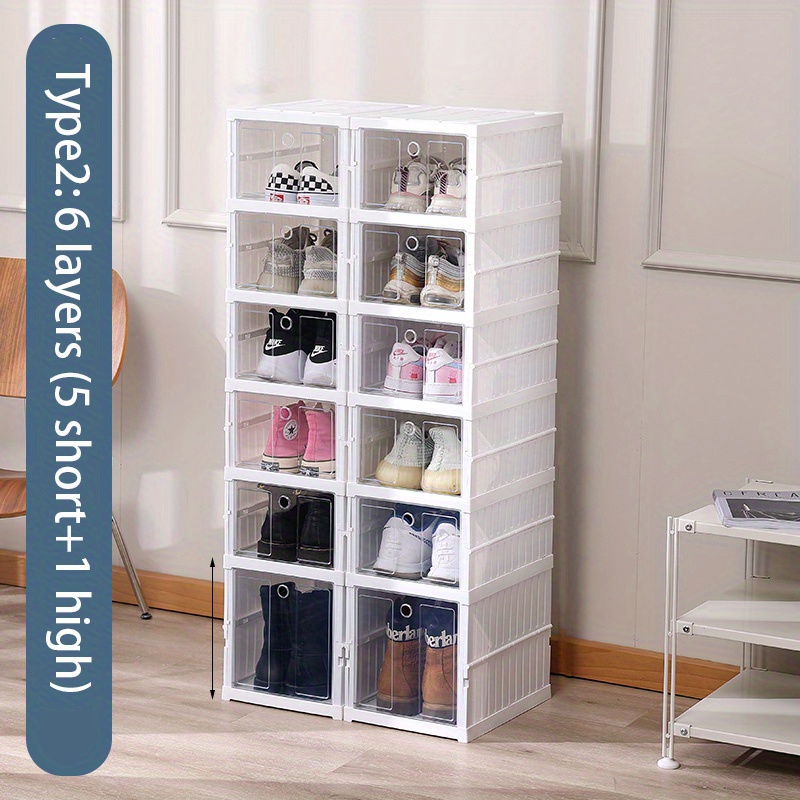 Plastic Folding Shoes Storage Drawer Box With Doors, Portable Dustproof  Storage Box For Books, Clothes, Toys, Stackable Shelf, Suitable For Closet,  Wardrobe, Bedroom, Bathroom, Study, Living Room, Space Saving Household  Organizer 