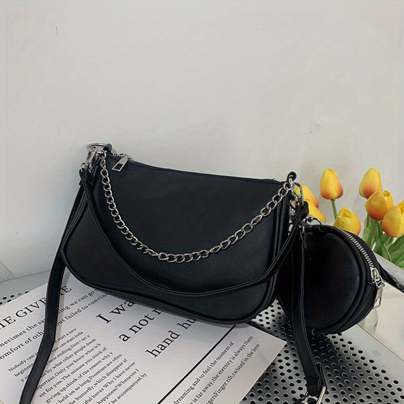 Minimalist Black PU Leather Women's Shoulder Bag,one-size