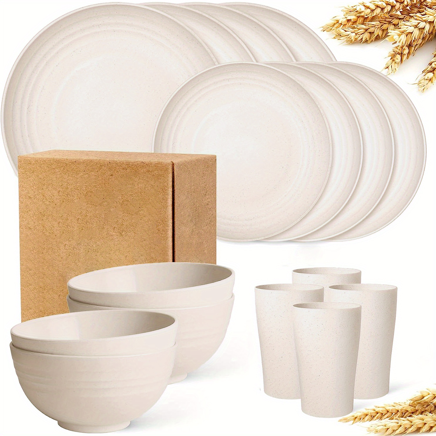 Wheat Straw Plates Set of 4 - Microwave Safe Dinner Plates