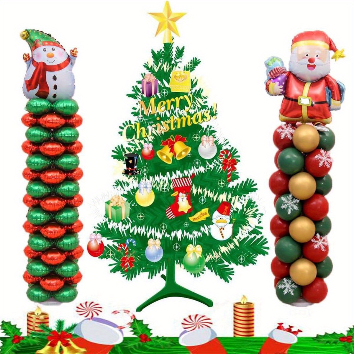  Kit de columna de globos de 61 pulgadas con base (2 juegos),  bonito arco de globos y kit de guirnalda para decoración de Año Nuevo,  Navidad, fiesta de cumpleaños : Todo