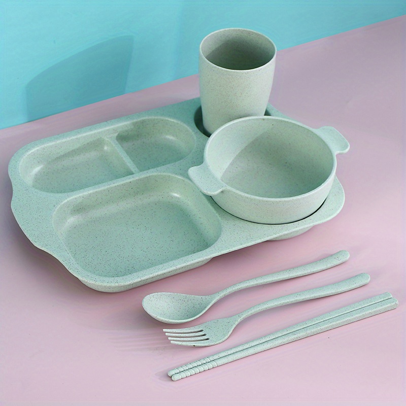 Wheat Divided Plates, Bowls, Chopsticks, Forks, Spoons And Cups