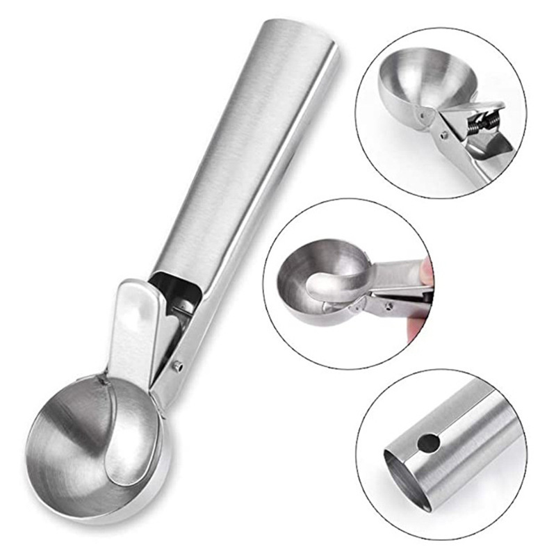 Ice Cream Scoop, Old Fashioned Ice Cream Spoon, 304 Stainless Steel Spoon  For Ice Cream With Trigger, Dough Scoop, Reusable Melon Spoon, Washable  Dessert Spoon For Party Wedding Chrismas Halloween, For Restaurant