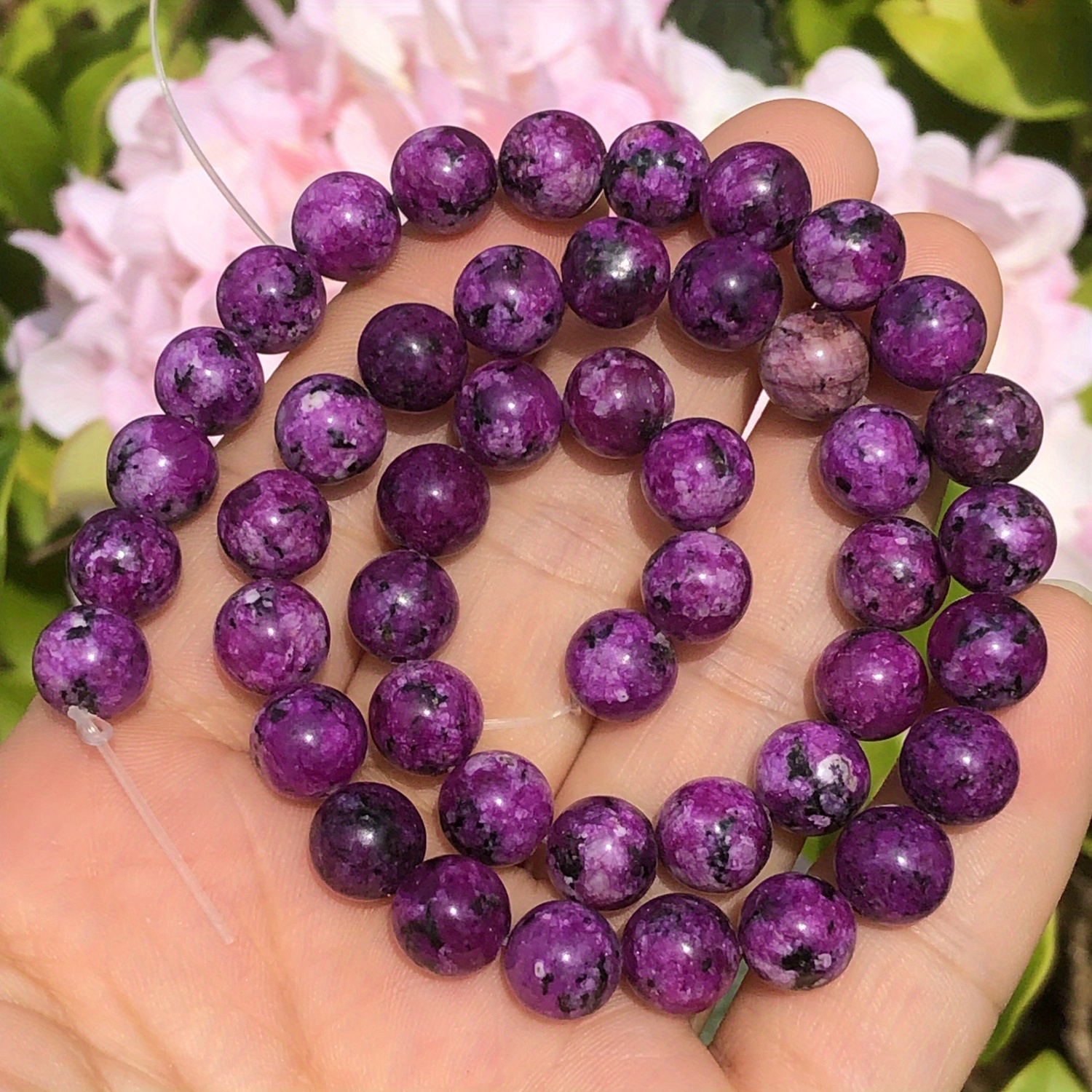 Natural Stone Beads Blue Purple Serpentine Sediments Smooth Round