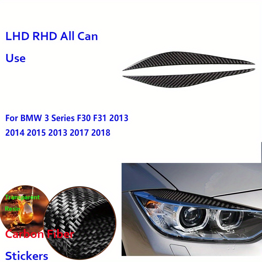 For BMW 3 Series F30 F31 2014 - 2019 2pcs Real Carbon Fiber Front  Headlights Eyebrows Eyelids Accessories Car Sticker Badmen Light Eyebrow  Cover Trim