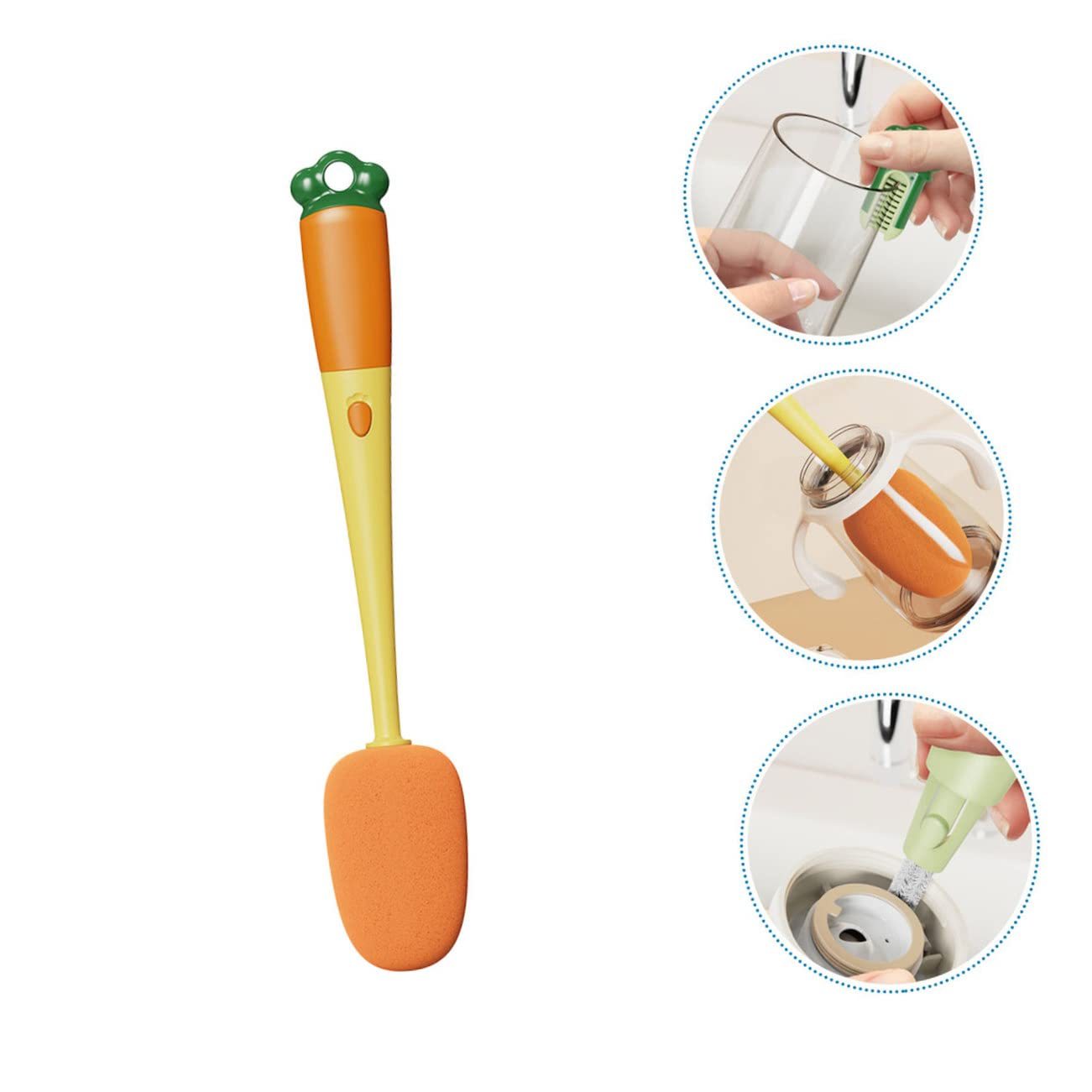 3-in-1 Multifunctional Cup Brush, Multifunctional Cleaning Brush in Carrot  Shape, Sponge Brush Long Handle Bottle Cleaner Brush for Baby Bottle