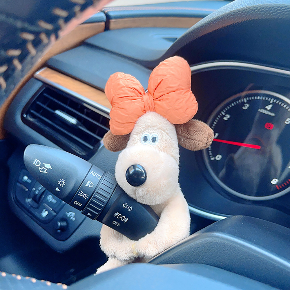 Car Plush Doll Ornaments Cute Bowknot Dog Column Shifter Turn Signal Wipe  Lever Decoration Accessories For Tesla Mercedes Benz - AliExpress
