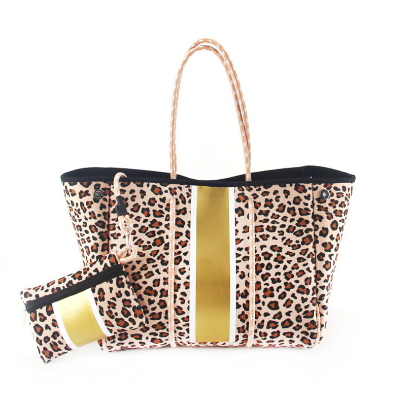 Brown Leopard Print Neoprene Bag in Bag Tote