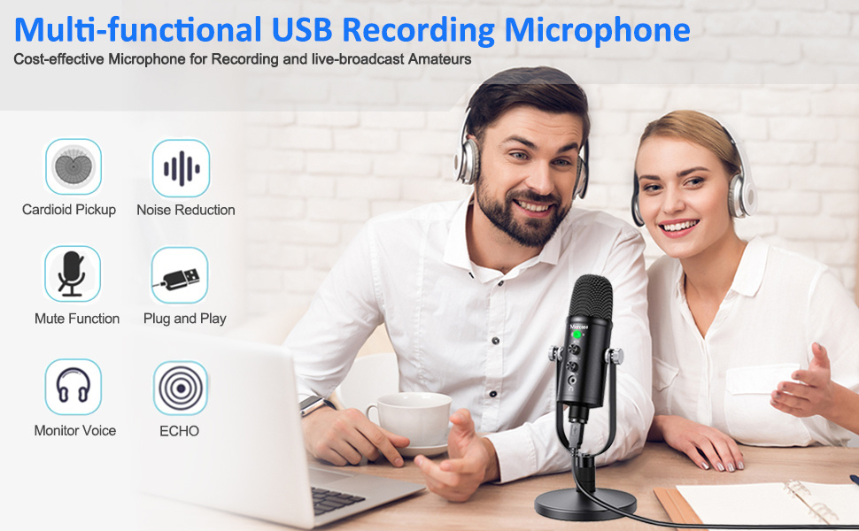  Mercase USB Microphone, Condenser Microphone for Mac,Computer,  Phone,PS4 and PS5, with Mute Button,Plug & Play,Cardioid Pickup,Volume  Control for Podcast, Recording, Sing, ASMR : Musical Instruments
