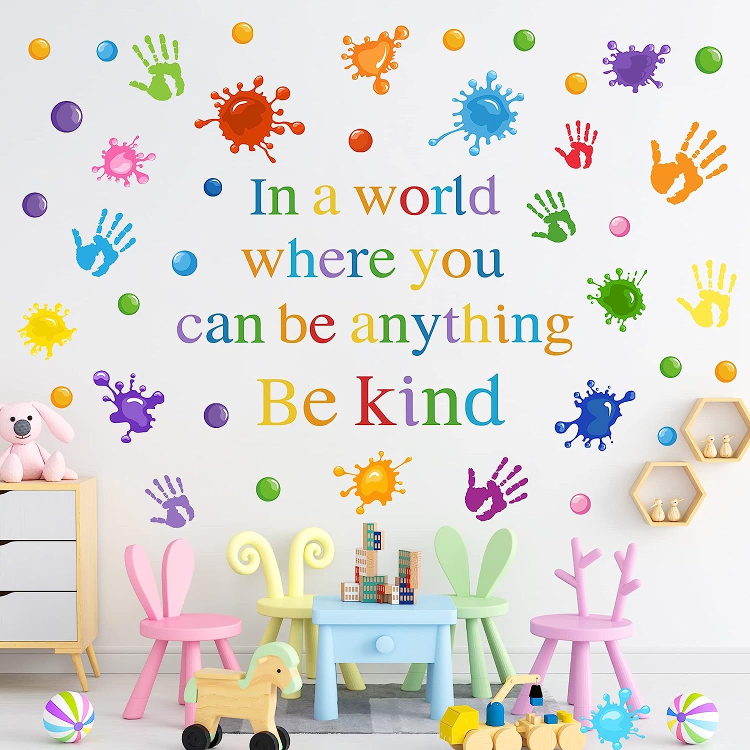Image of Colorful Inspirational Wall Decals | Motivational And Paint Splatter Handprint Wall Stickers For Kids Girls Classroom Playroom Nursery Bedroom Decor, Contemporary Style, Vinyl Material, Matte End