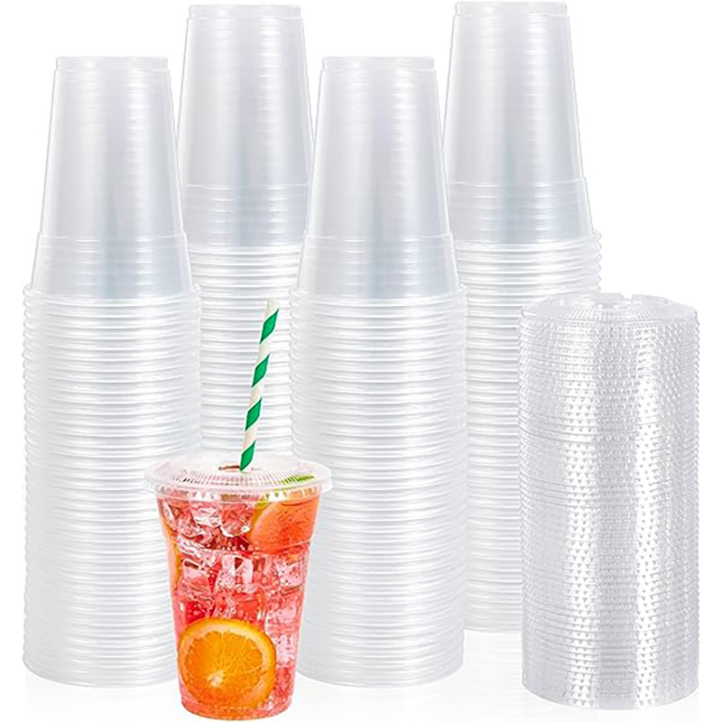 9oz Clear Plastic Cups With Lids Disposable Drinking Glasses - Temu