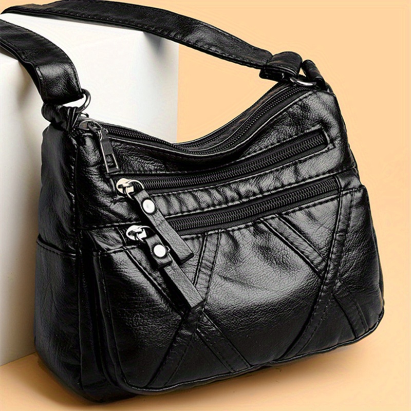 Multi Pockets Crossbody Bag Soft Pu Leather Shoulder Bag Temu