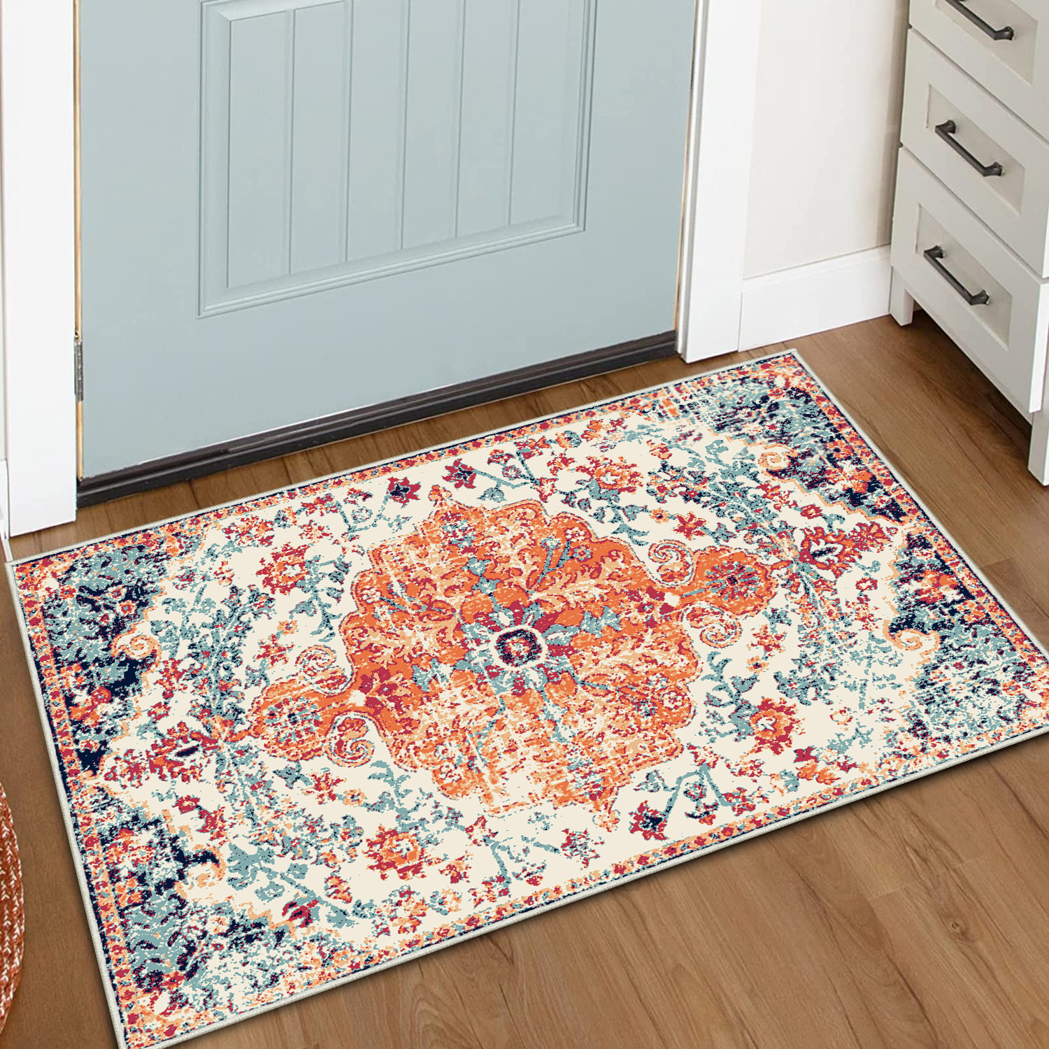 LEEVAN Boho Trible Throw Rugs 2x4.3 Oriental Floral Hallway Runners  Non-Slip Non-Shedding Indoor Machine Washable Vintage Accent Rug Floor  Carpets for