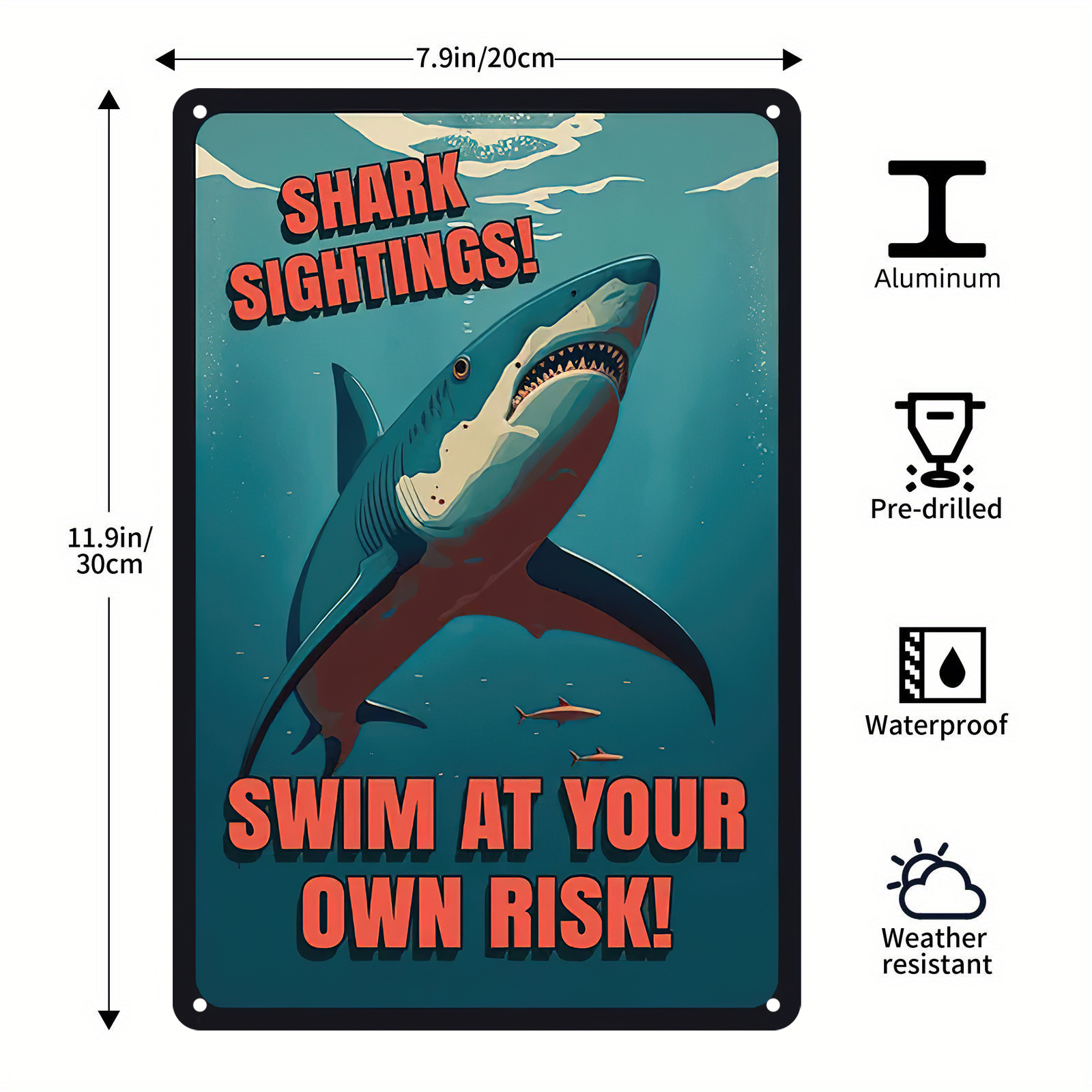 1pc Metal Aluminum Sign, Retro Tin Signs Vintage Style Art Jaws 80s Movie  Poster Shark Fishing Iron Painting For Indoor & Outdoor Home Bar Coffee Kitc