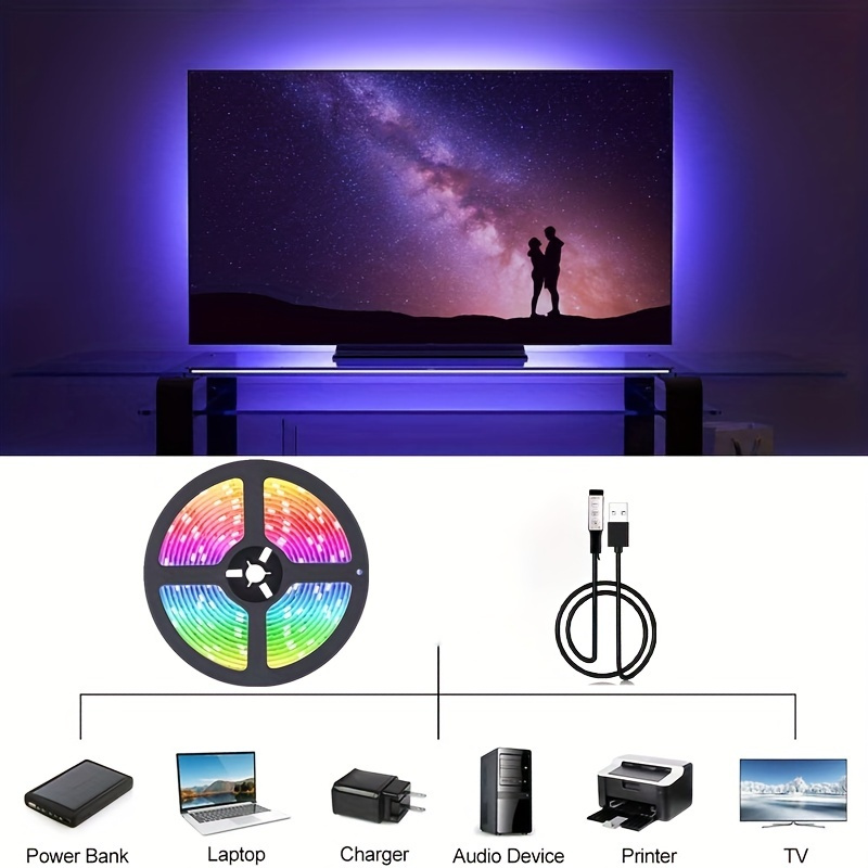 Rgb Tv Background Led Strip Light Lamp 3 Keys High Bright Temu