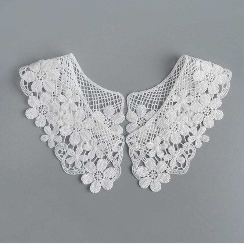 Image of A Pair Of White, Black, And Beige Water-soluble Lace Collar And Lace Trim Clothing Accessories