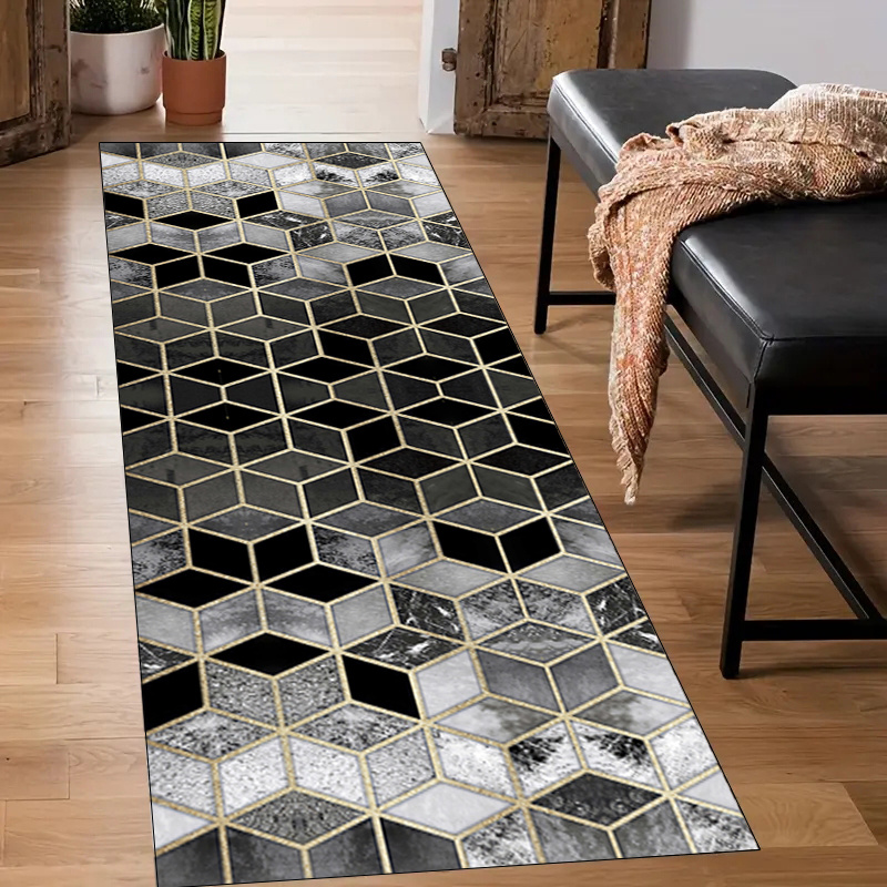 Alfombra para pasillo de 8 pies, alfombra geométrica gris con patrón de  enrejado, corredor de respaldo antideslizante, elegante de mediados de  siglo