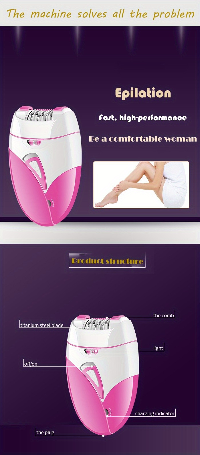 epilator for women usb recharge hair remover for arms legs underarms bikini area and face   details 2