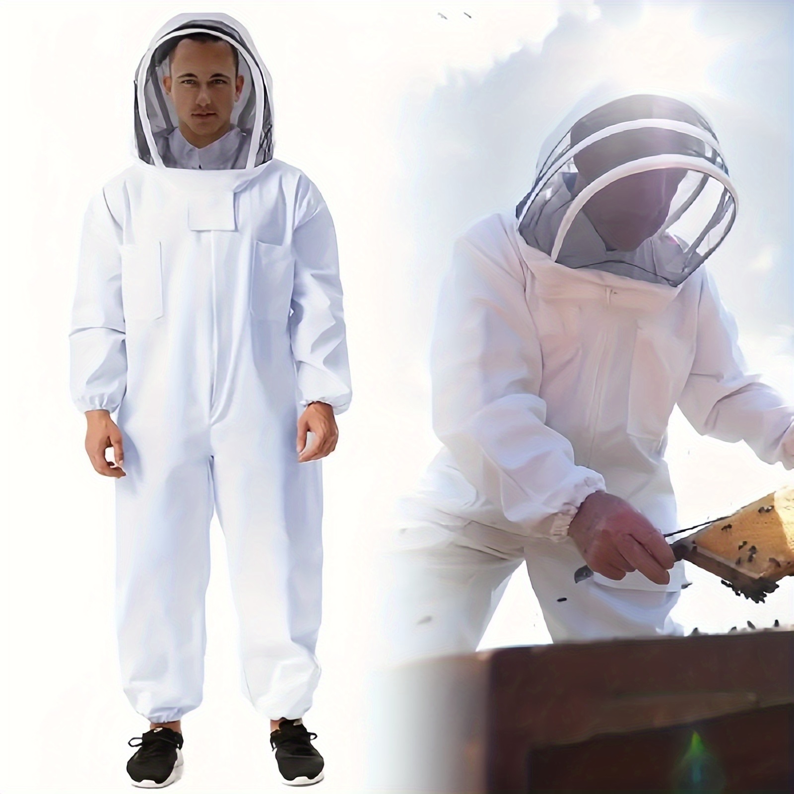  VENTEDBEE Traje de apicultura con capucha – Traje protector de  apicultor de algodón con fácil acceso, velo frontal abierto, transpirable,  lavable a mano, para mantenimiento personal y profesional de abejas, talla