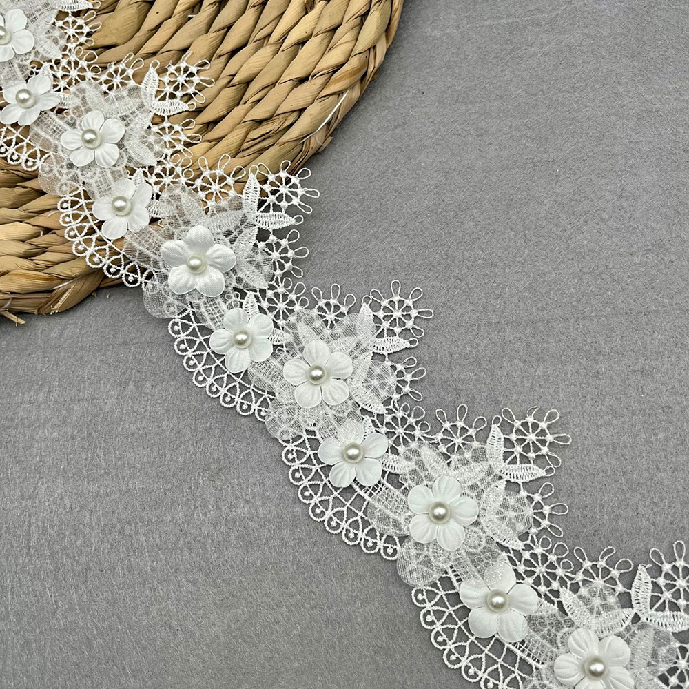 1yard 7cm Soluble Grape Flower Pearl Lace Trim Embroidered Knitting Wedding  Dress Handmade Patchwork Lace Ribbon Sewing Supplies Crafts