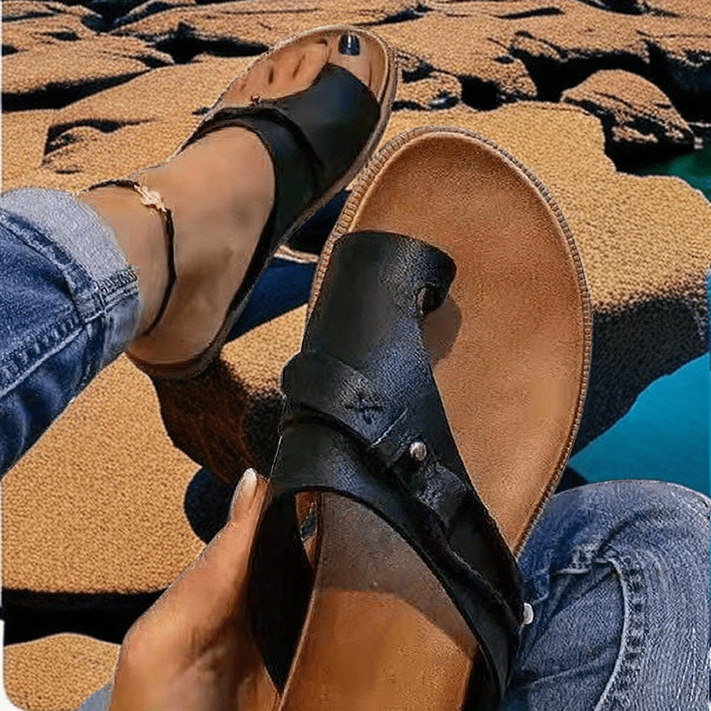 Women's Toe Loop Flat Slides, Retro Open Toe Summer Beach Shoes, Casual Outdoor Slide Sandals Temu