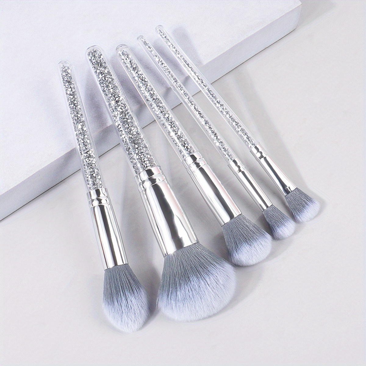 Rhinestone Decor Makeup Brush Set Silvery Crystal Handle - Temu