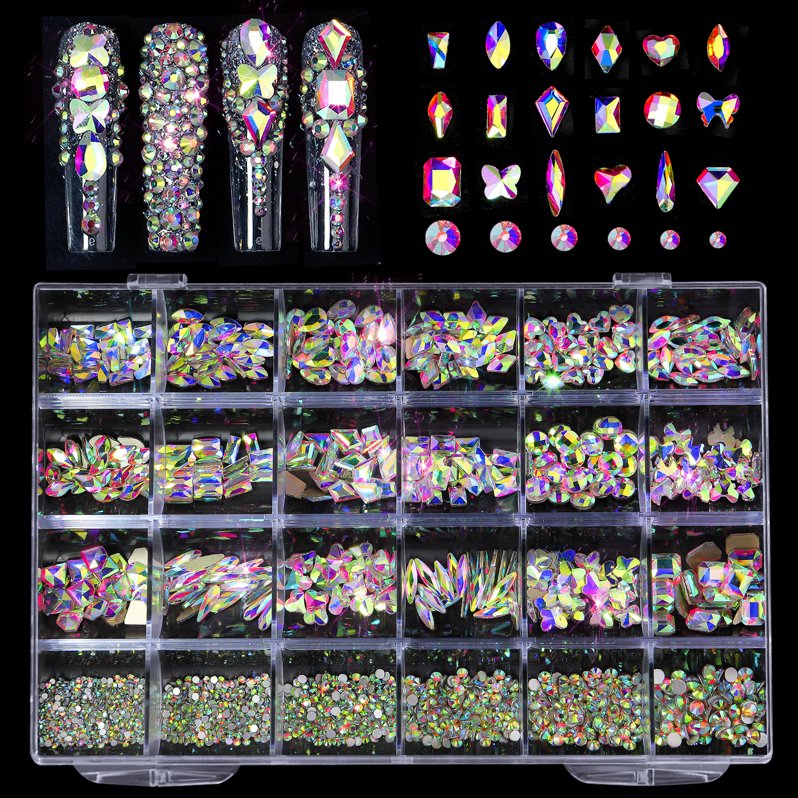 Crystal AB Nail Art Rhinestones Flat Back Mixed Shaped Gemstones