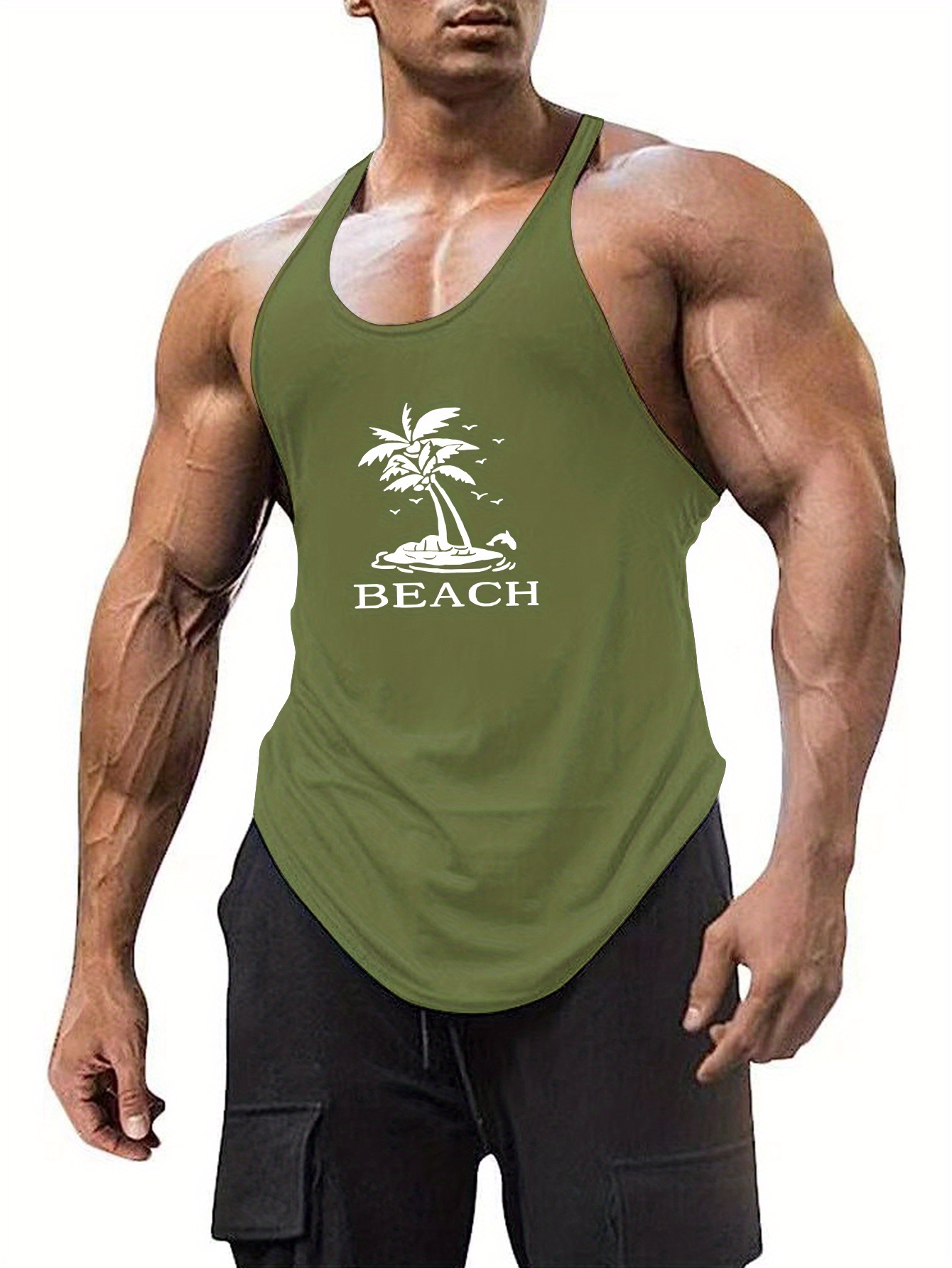 Coconut Tree Print Mens Casual Round Neck Tank Top Mens Temu United