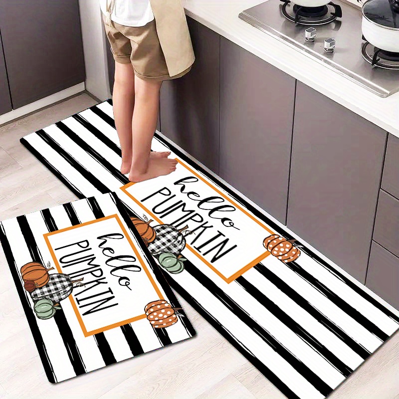 Hello Pumpkin Fall Thanksgiving Kitchen Mats, Autumn Pumpkin Stripe  Farmhouse Anti Fatigue Kitchen Carpet Anti-skid Washable Kitchen Dining  Room Floor Small Office/home Office Sink Laundry Room Decoration Carpet Mat  Thanksgiving Decor Farm