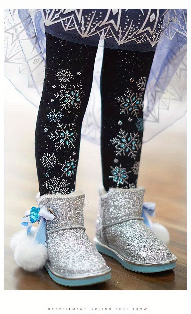 Adorable Rhinestone Snow Appliques Girls' Leggings Costume - Temu