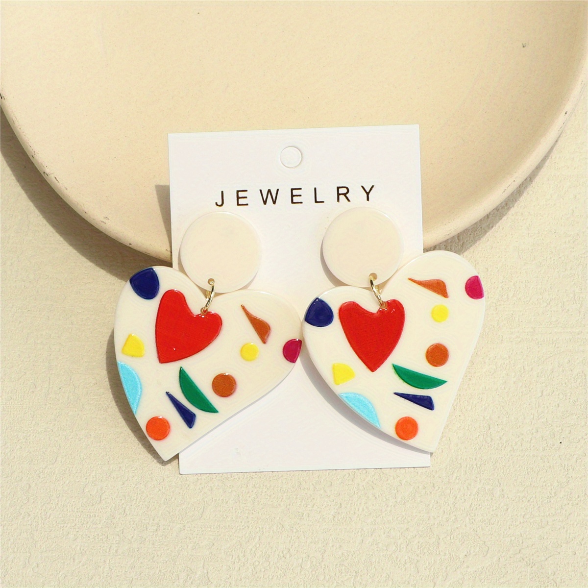 Of Women's Ins Stylish Heart-colored Printed Large Acrylic Earrings