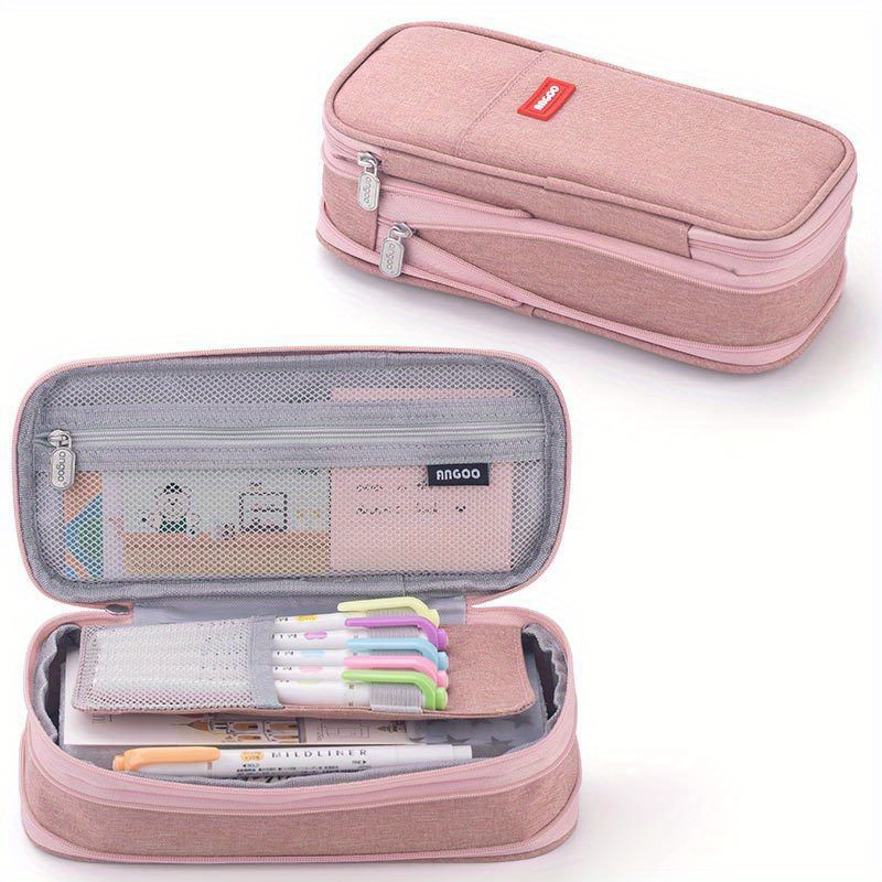 ANGOOBABY Small Pencil Case Student Pencil Pouch Coin Pouch Cosmetic Bag  Office Stationery Organizer For Teen School-Beige