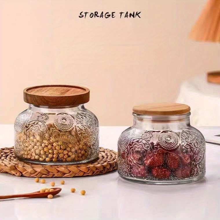 Sunflower Glass Storage Jar With Bamboo Lid Portable - Temu