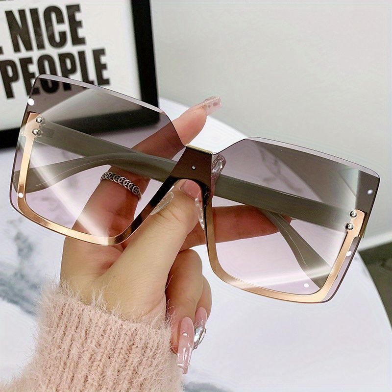 Ladies Rimless Oversized Fashion Sunglasses Trend Driving Glasses Outdoor Cycling Sports Fishing Sunglasses UV400,Women Sunglasses,Temu
