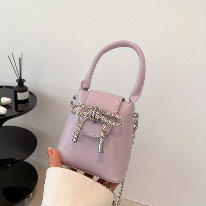 Trendy Bow Decor Mini Crossbody Bag Solid Color Shoulder Bag