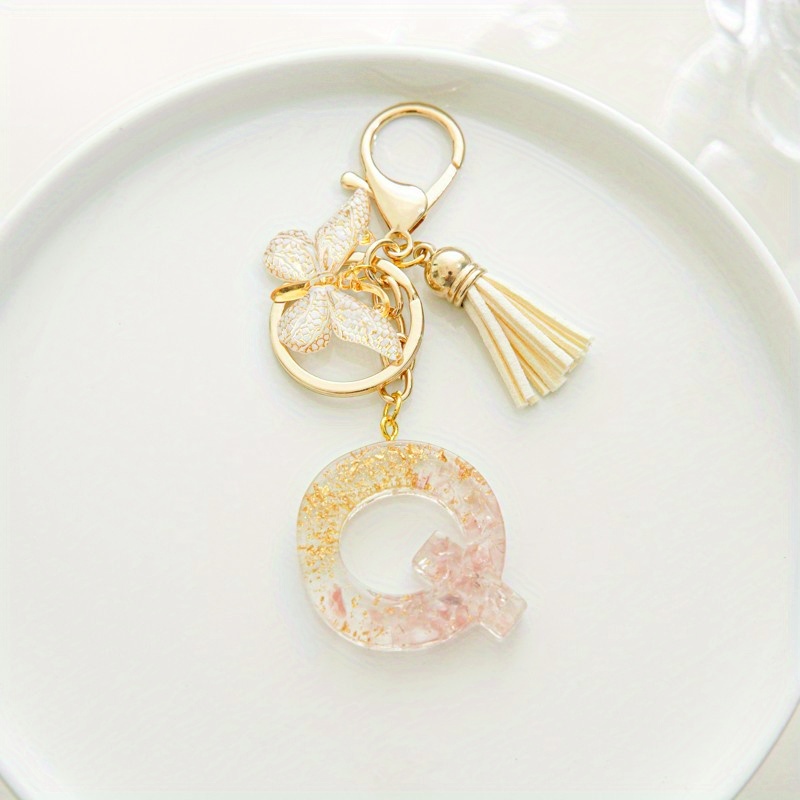 Initial Letter Keychain Alphabet O p Resin Keychains - Temu